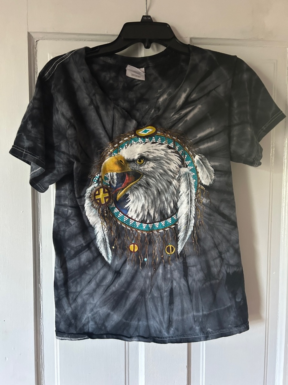 Black Tie-Dye Eagle Graphic Tee with Turquoise Accents